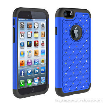 Fashionable Crystal diamond mobile phone case for iPhone 6, rhinestone studded, PC+silicone